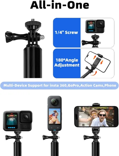 Miniatura 2 de Palo selfie extra largo de 118 pulgadas, palo selfie invisible de 10 pies, aluminio compatible con Insta360 X5/X4/X3 ONEX2/RS, Gopro, DJI Osmo
