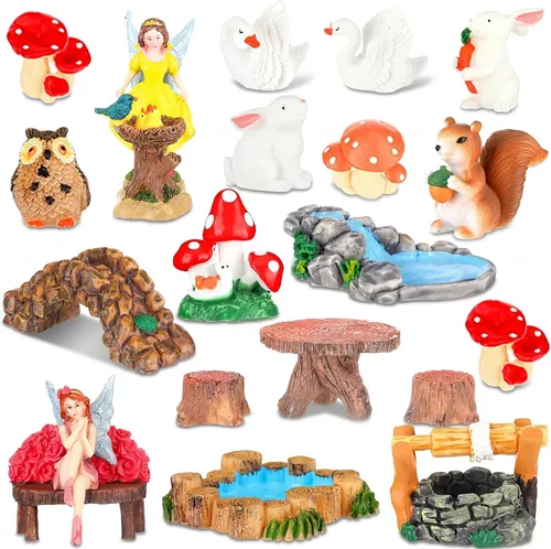 Wenqik 26 piezas de figuras de hadas en miniatura, mini accesorios de jardín, pequeñas hadas, decoración de mini diorama de jardín, figuras de hadas