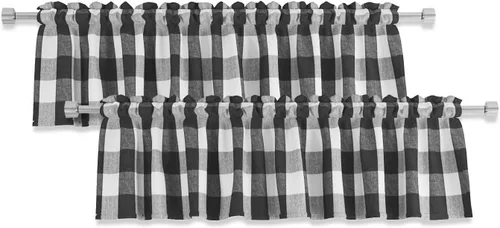 Miniatura 14 de 2 cenefas de cuadros de búfalo a cuadros para ventana de sala de estar, 16 pulgadas de largo, clásico dormitorio, baño, bolsillo para barra, cenefas