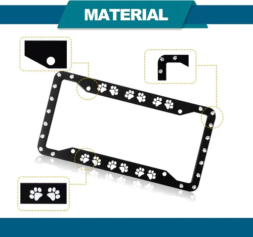 Miniatura 3 de Marco de placa con huellas de pata - 2 piezas de placa de matrícula personalizada de aluminio para automóvil con cubierta de huellas de pata