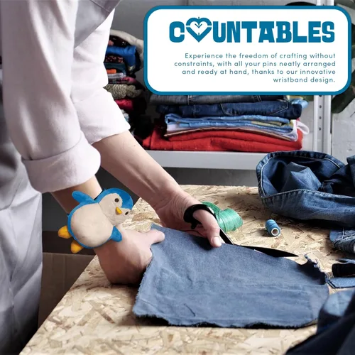 Miniatura 6 de Countables Lindo cojín de muñeca de pingüino para costura, pulseras a presión para alfileres y agujas, suministros y accesorios de costura, soporte