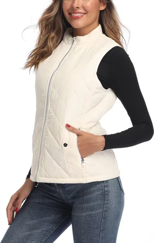 Miniatura 5 de LONGKING Chaleco de mujer, cuello alto, ligero, con cremallera, acolchado para mujer