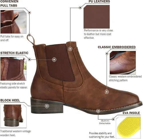 Miniatura 5 de J's.o.l.e Botas vaqueras para hombre, botas Chelsea con punta cuadrada occidental