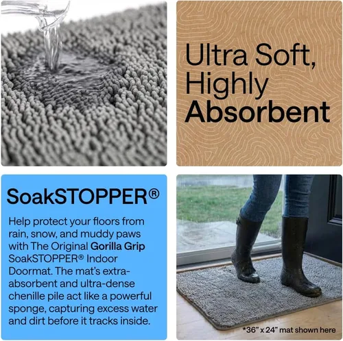 Miniatura 3 de GORILLA GRIP SOAKSTOPPER - Tapete para puerta de perro, 30 x 20 pulgadas, lavable a máquina, absorbente, captura la humedad y la suciedad del barro