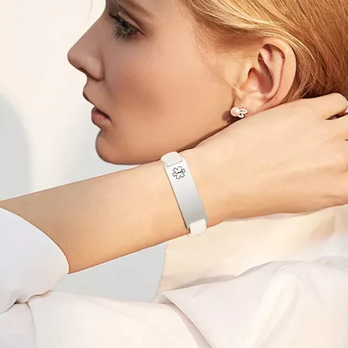 Miniatura 60 de MPRAINBOW Pulsera de alerta médica personalizada para mujer, correa de reloj de cuero genuino, grabado de doble cara, diabetes, epilepsia, joyería