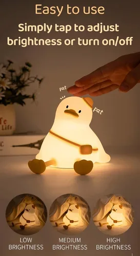 Miniatura 3 de Luz nocturna de pato para niños, regulable al tacto, recargable portátil y esponjosa, luz nocturna LED de silicona, regalo kawaii, guardería