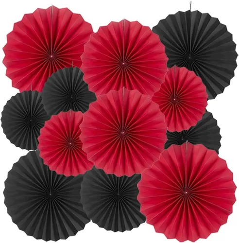 Miniatura 30 de MOWO Abanicos de papel negro para colgar decoración (negro, 6 piezas)