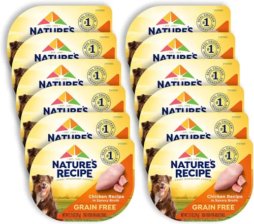 Nature's Recipe Receta de pollo sin granos en caldo sabroso alimento húmedo para perros, taza de 2.75 onzas, 12 unidades