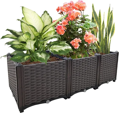 Miniatura 11 de Jardineras elevadas para plantas al aire libre con patas, jardineras rectangulares elevadas, jardín, patio, balcón, terraza para plantar flores