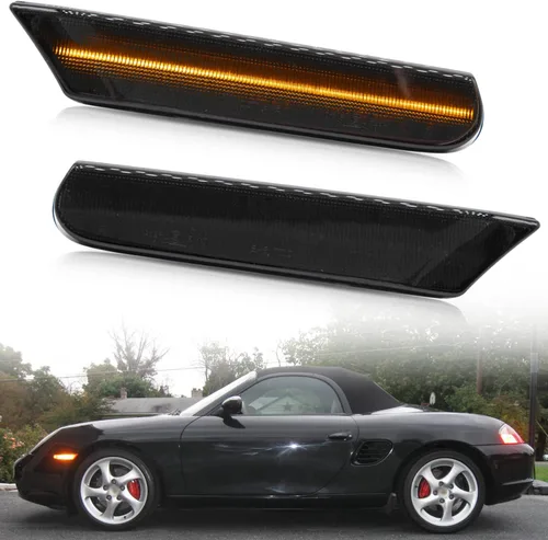 Luces de marcador laterales LED para Porsche 1997-2004 986 Box'ster 996 Carrera 911 Lente ahumada ámbar LED parachoques delantero Marcador lateral