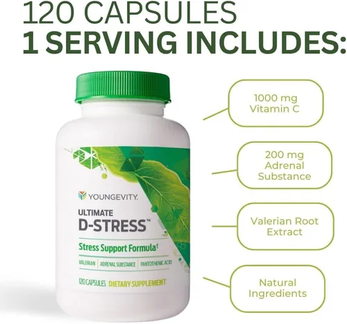 Youngevity Ultimate D-Stress™ - Suplemento natural para aliviar el estrés con magnesio, extracto de raíz de valeriana y vitaminas B - Apoya la salud