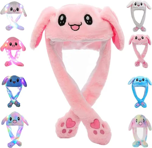 Sombrero de conejo con orejas que se mueven de umbresen, sombrero de conejo de peluche divertido para niños Rosa