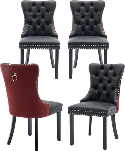 Miniatura 92 de Juego de 2 sillas de comedor de terciopelo, silla de comedor tapizada de alta gama con tirador de anillo en la espalda, adorno de clavos y patas