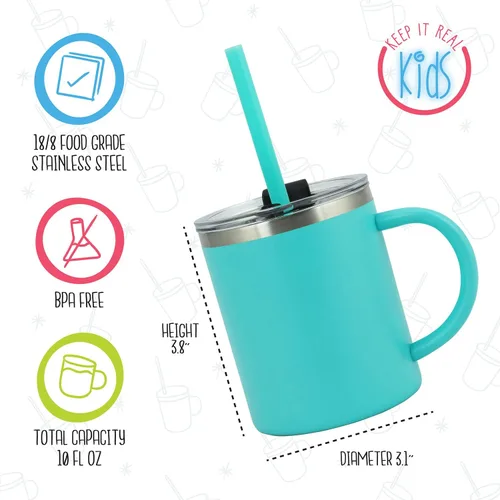 Miniatura 2 de Real Deal Steel "Keep it Real Kids Mugs - Taza de café para niños 100% sin plomo y BPA para chocolate caliente - Juego de 2 Azul océano/azul turquesa
