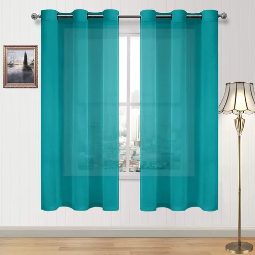 Miniatura 32 de DWCN Cortinas traslúcidas color verde frijol para sala de estar y dormitorio - Cortinas voile con aspecto de lino sintético con ojales en la parte