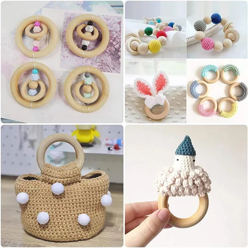 Miniatura 7 de 10 unidades de anillos de madera sin terminar de 100 mm para manualidades, anillos de madera macramé de 4 pulgadas de diámetro, anillos de madera