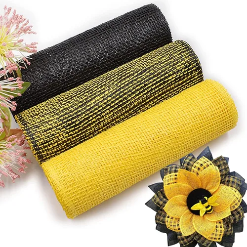 Miniatura 9 de 3 rollos de malla decorativa de arpillera de poli de 10 pulgadas de ancho, rollos de cinta de malla decorativa de poli para envolver