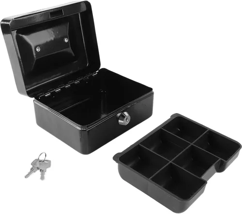 Miniatura 2 de Pyhodi Caja de dinero con cerradura de dos llaves, caja fuerte de metal pequeña con bandeja de dinero, organizador de dinero seguro para dinero