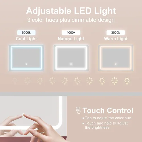 Miniatura 4 de Mesa de tocador con almacenamiento oculto y espejo LED, incluye taburete acolchado, 5 compartimentos, 2 cajones y 1 armario de almacenamiento, ideal