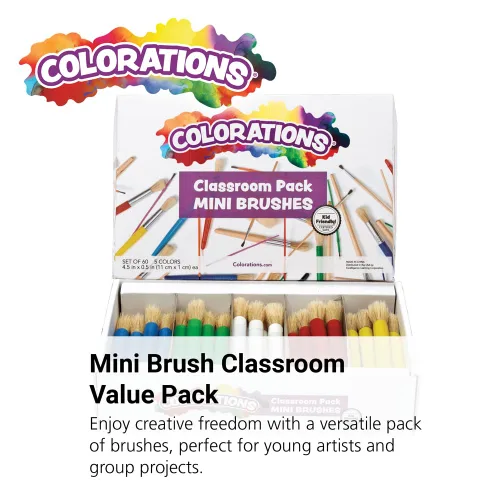 Miniatura 2 de Colorations Mini pinceles de pintura, juego de 60, cerdas naturales, pinceles de pintura para niños, suministros de arte, suministros para el aula