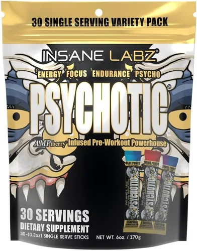 Miniatura 11 de Insane Labz Psychotic Gold - Polvo estimulante para pre entrenamiento, energía extrema, concentración, levantamiento de pesas y resistencia con beta