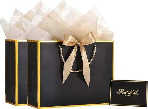 Miniatura 51 de Powbrace Bolsa de regalo de cumpleaños número 30 negra de 13 pulgadas con papel de seda y tarjeta de felicitación para fiestas, bolsa de regalo