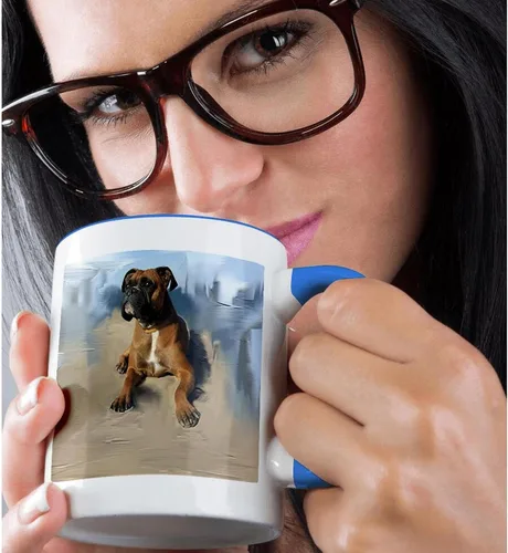 Miniatura 2 de 3dRose Ceramic Brindle Boxer - Taza de dos tonos, color azul, 1 unidad (paquete de 1), multicolor