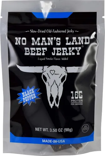 Miniatura 17 de No Mans Land Beef Jerky - Pimienta negra Tiras de carne seca secadas lentamente, ahumadas y sazonadas Bocadillo de carne de res alto