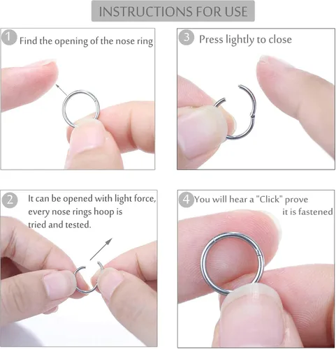 Miniatura 3 de Jstyle 8Pcs 16G Surgical Steel Hinged Clicker Segment Nose Rings Hoop Helix Cartilage Daith Tragus Sleeper Earrings Body Piercing 6-12MM Improved