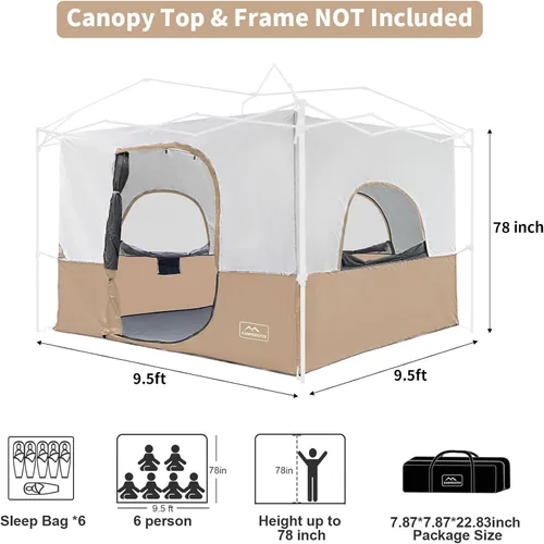Miniatura 3 de KAMPKEEPER Tienda de campaña interior para toldo emergente, convierte el toldo de patas rectas de 10'x10' en una tienda de campaña–Techo Caqui