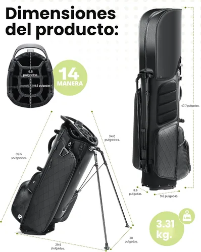 Miniatura 7 de Bolsa de Golf de Soporte de 14 Vías, Divisores de Longitud Completa Bolsa de Golf de Cuero PU con Parte Superior de Felpa para Hombres/Mujeres