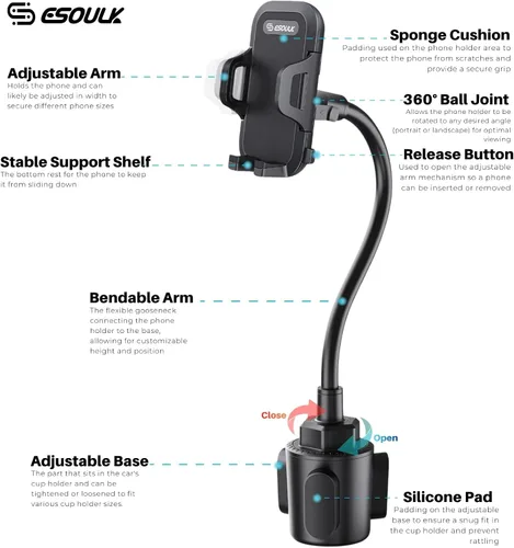 Miniatura 9 de ] Soporte para teléfono mejorado de 15 pulgadas para automóvil, soporte de teléfono de cuello de cisne largo ajustable con base expandible estable