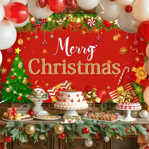 Miniatura 2 de Avezano Telón de fondo rojo de Feliz Navidad, decoración de fiesta de Feliz Navidad, banner, telón de fondo de fotografía de Feliz Navidad