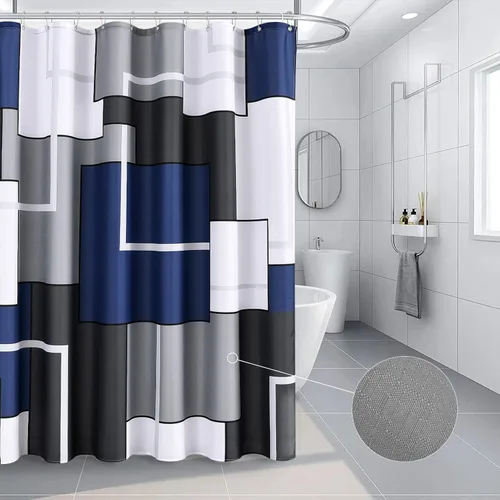 Miniatura 9 de Cortinas de ducha Hokibero para baño, cortinas de baño modernas geométricas estándar, cortina de ducha de poliéster resistente para hoteles, Negro
