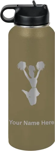 Miniatura 11 de LaserGram Botella de agua personalizada, animadora, acero inoxidable de doble pared aislada al vacío con popote superior, regalo grabado