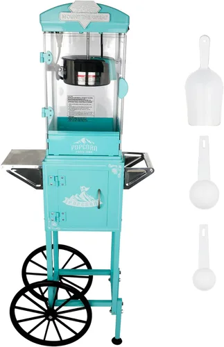 Miniatura 22 de Máquina de palomitas de maíz con carrito, con ruedas, cuchara de aceite de acero inoxidable, carrito móvil con taquillas para cine en casa Negro