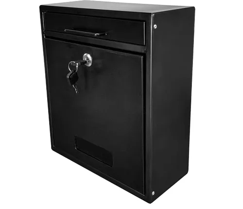 FixtureDisplays® Caja de descenso al aire libre negra con bloqueo, buzón montado en la pared, caja de sugerencia 11119-BLACK-NEW-NF
