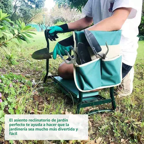Miniatura 7 de BESTHLS Rodillero y asiento de jardín, taburete plegable resistente con almohadilla gruesa, bolsa de herramientas, capacidad de 330 libras, soporte