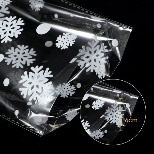 Miniatura 4 de Outus 100 piezas de bolsas de regalo de Navidad, bolsas de celofán con copos de nieve y Santa Claus, recipientes planos de plástico de celofán