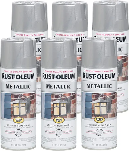 Rust-Oleum 7271830-6PK Stops Rust - Pintura antioxidante metálica en espray, 11 onzas, color plateado, (paquete de 6)