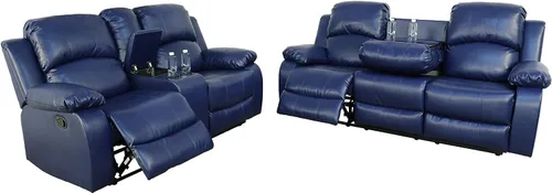 Miniatura 34 de Juego de muebles de sala de estar de cuero reconstituido con sofá reclinable, juego de sofá reclinable, silla de dos cuerpos, juegos de muebles
