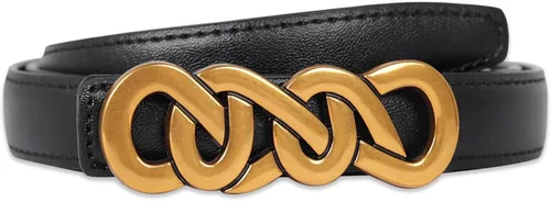 Miniatura 113 de Cinturón de cuero clásico con hebilla de metal para mujer con vestido de jeans