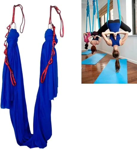 Miniatura 6 de Hamaca de yoga aérea de 5.5 yardas para yoga, columpio, pilates, seda, fitness, incluye mosquetón, cadena de margarita, guía de postura plateado