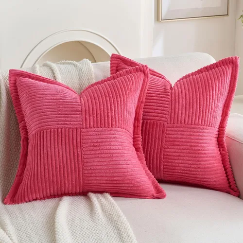HAUSSY Paquete de 2 fundas de almohada de 22 x 22 pulgadas, fundas decorativas de pana suave, estilo bohemio a rayas sólidas, fundas de cojín para