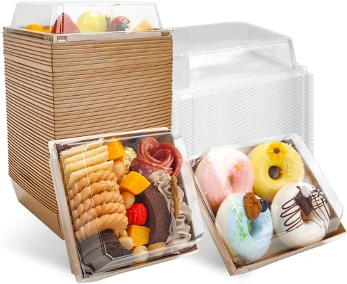 NPLUX Cajas pequeñas de embutidos con tapas transparentes, cajas cuadradas de postre para llevar, contenedores de alimentos desechables para