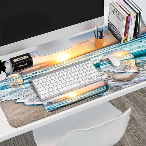 Miniatura 6 de Alfombrilla para mouse + alfombrilla de escritorio + reposamuñecas para teclado + posavasos 4 en 1, bonita alfombrilla de mouse ergonómica grande