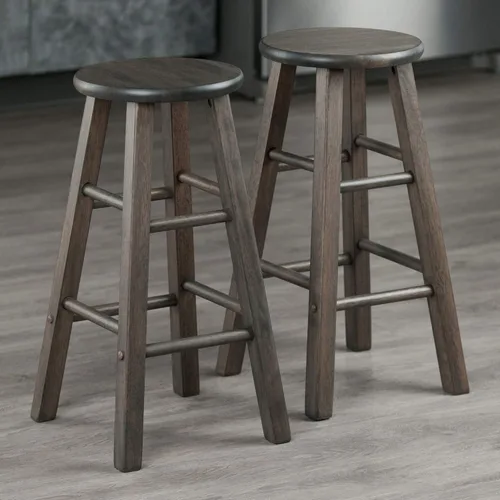 Miniatura 2 de Ergode Juego de taburetes de madera para mostrador, color gris ostra, juego de 2 piezas, madera maciza, capacidad de peso de 220 libras, estable