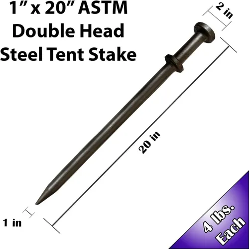 Miniatura 2 de TentAndTable - Estacas de metal de doble cabeza para tienda de campaña de acero resistente, estacas versátiles para anclar inflables comerciales