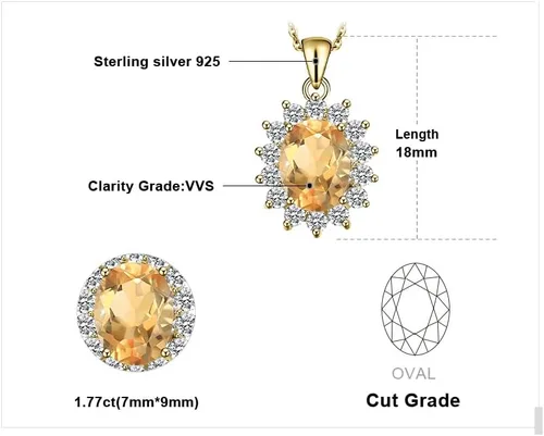 Miniatura 73 de JewelryPalace Princess Diana Kate Middleton Natural Amethyst Citrine Garnet Peridot Topaz Created Ruby Sapphire Simulated Emerald Pendant Necklace