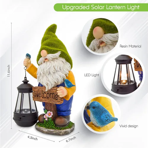 Miniatura 4 de Olekki Gnomos de jardín de Navidad para exteriores, estatua de gnomo flocada con luces LED solares Gnomos decoraciones de jardín para patio, Gnomo
